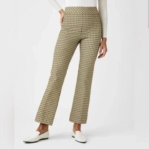 Spanx Kick Flare Dijon Pants Womens Small Petite Yellow Plaid Pull On 20517Q NWT